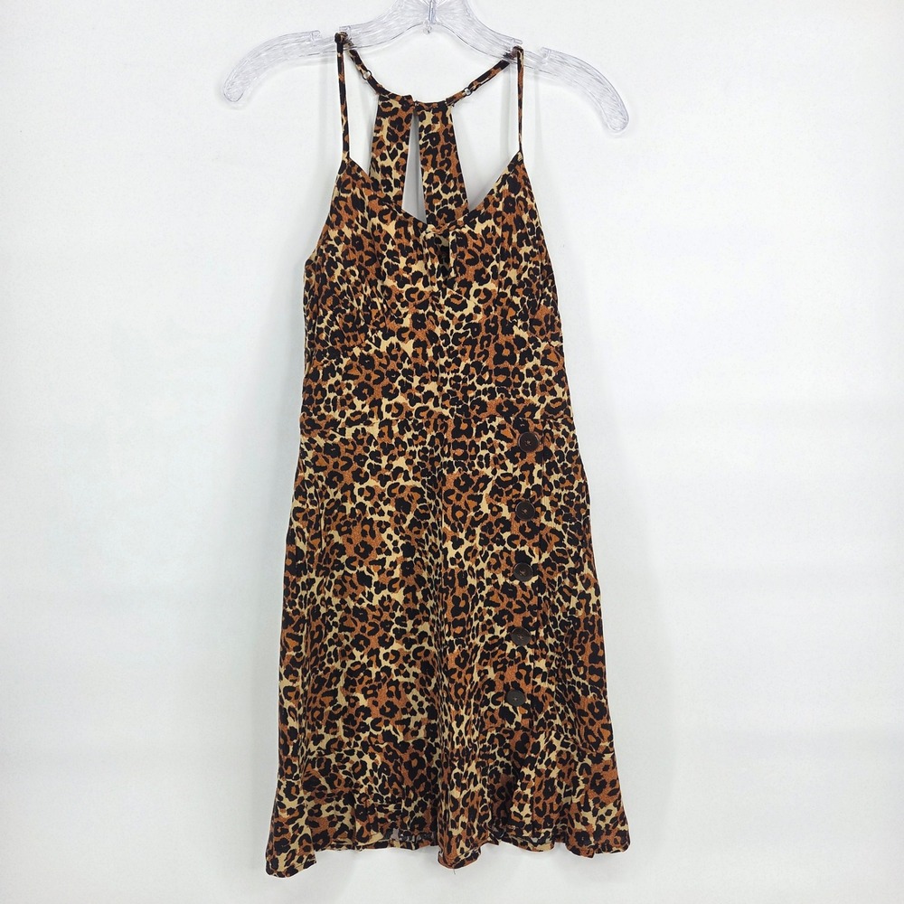Band of Gypsies Mini Dress XS Tan Black Leopard Print Boho Eclectic WR3-36286